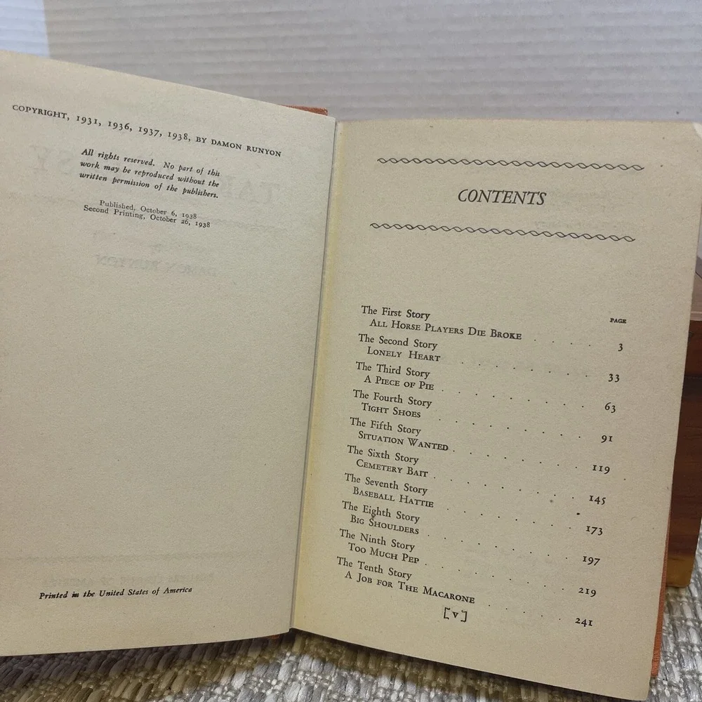 Take It Easy by Damon Runyon‎ Vintage Hardcover Book Collectible Novel